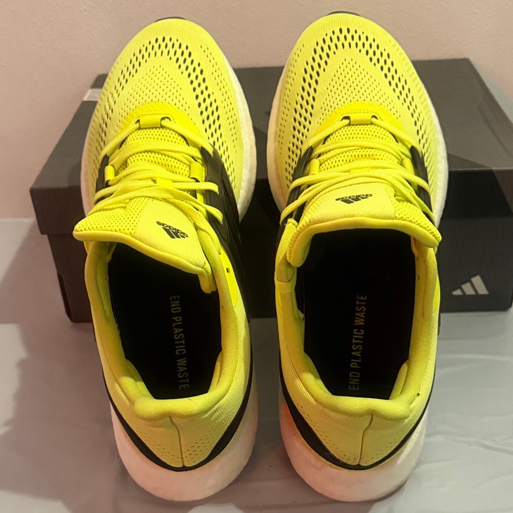 adidas Pure Boost 22 Bright Yellow Athletic Running Shoes with Black Accents - Picture 6 of 6